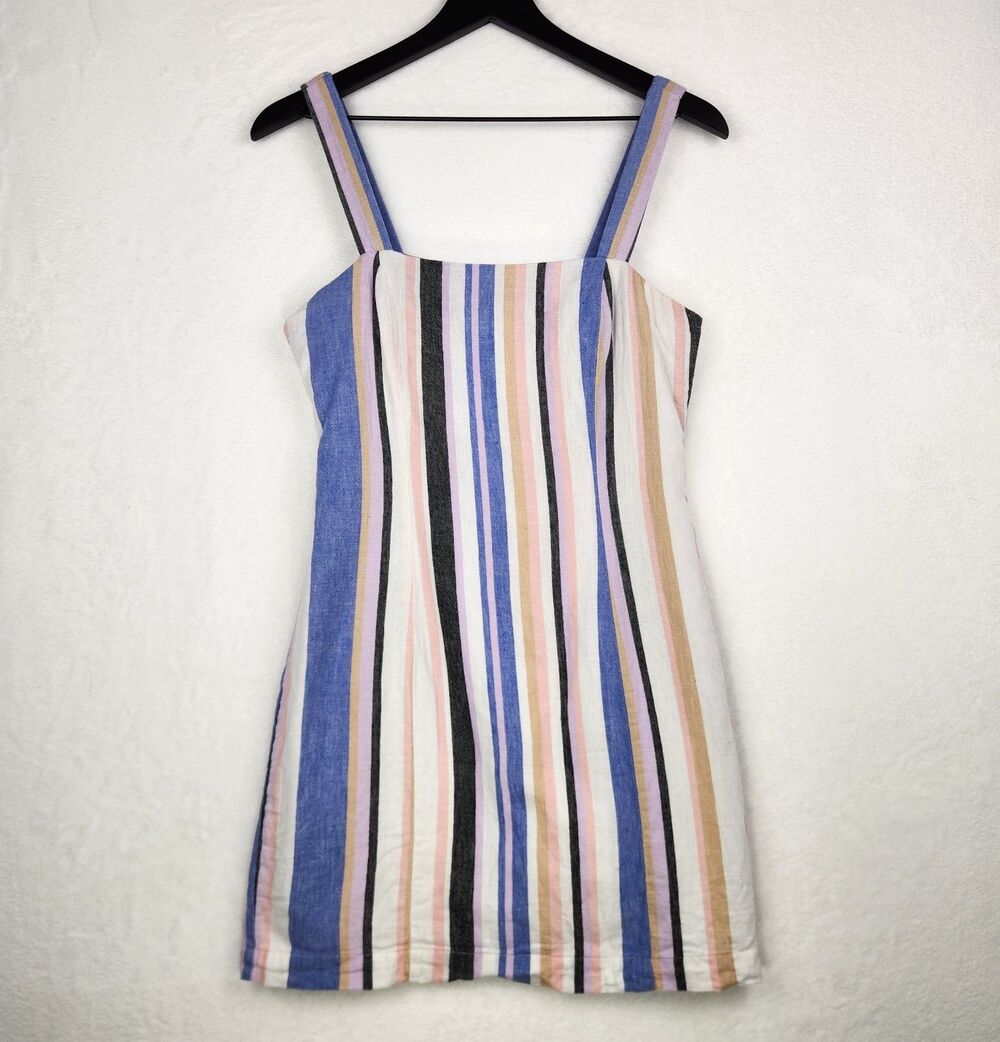 Forever 21 Linen Blend Striped Mini Dress Small Feminine Beach Resort Cottage